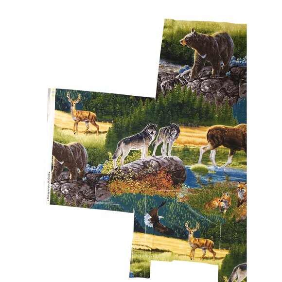 Bringing Nature Home Scenic Wildlife Fabric Panel Wolves Bears Foxes Moose - Picture 2 of 14
